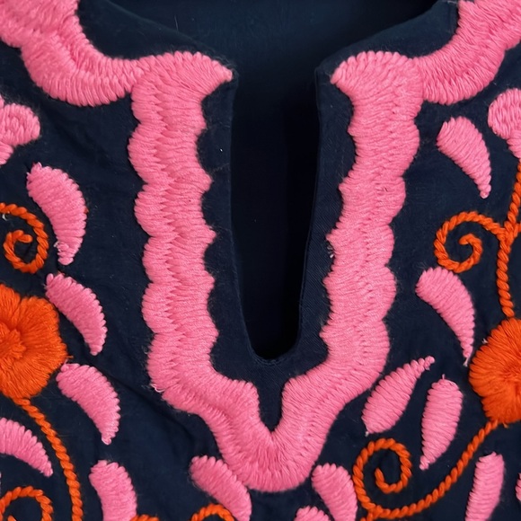 Frances Valentine Navy Pink Peacock Embroidered Tunic Size 2 - Picture 3 of 6